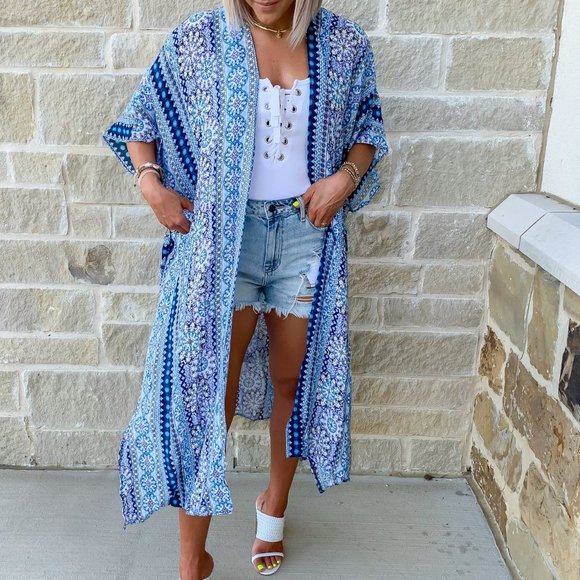 California Coast Kimono Duster Blue - Picture 4 of 7